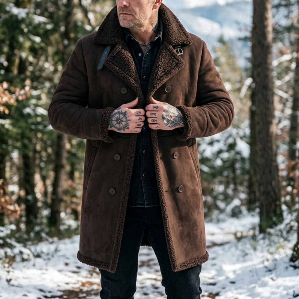 Men's Faux Suede Fur Lined Win – обзор и цена Outdoor Hunting Coat